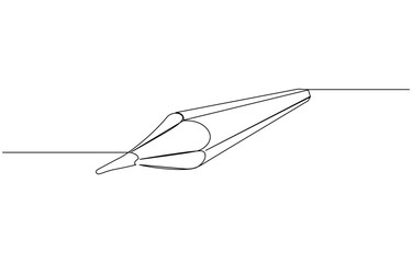 Single one line drawing wooden pencil for writing on paper book., Pencil business icon. Continuous thin line drawing vector illustration.