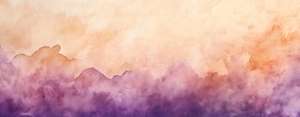 Abstract Watercolor Landscape Painting of Peach Purple and Orange Hues
