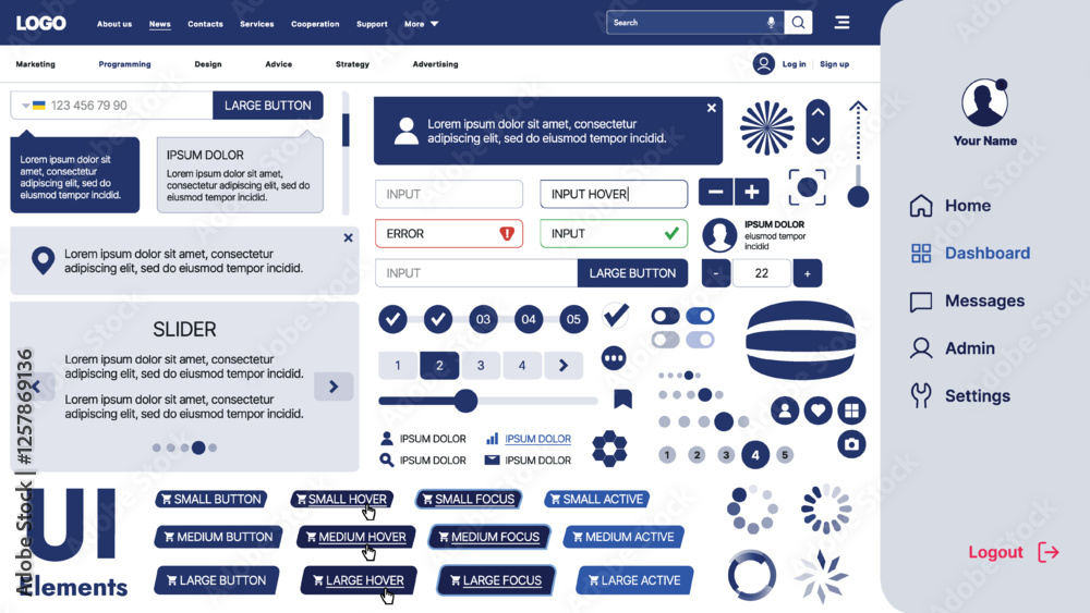 Sticker a modern ui kit featuring a collection of buttons, icons, navigation menus, and responsive design el