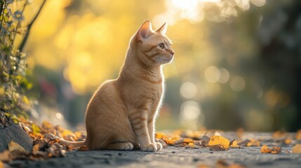 Cat sitting on the ground in the sun enjoying outdoor pet photography session