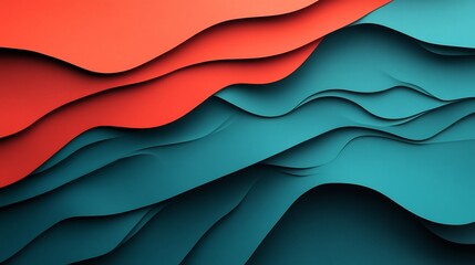 Fototapeta premium Abstract Teal Red Layered Waves Dynamic Design. AI Generated