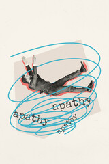 Poster image vertical photo collage of shocked man fall art scribble funnel apathy melancholy mood...