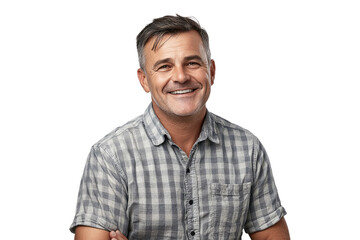 Fototapeta premium Smiling man in casual shirt isolated on white or transparent, PNG