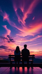Obraz premium silhouette of a couple sitting on a bench