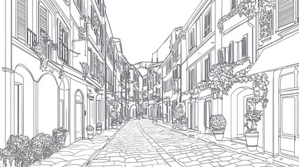 Cobblestone street, Italian village, uphill, plants, travel guide (1)