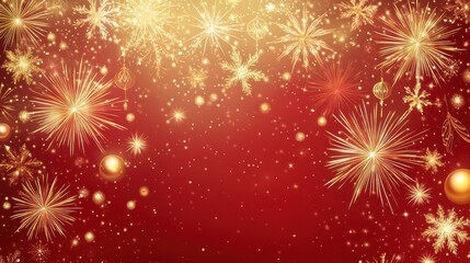 Fototapeta premium Festive Chinese background. New Year asian backdrop with gold fireworks. Red vector holiday banner