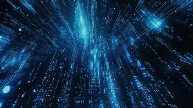 technology, future, programming and matrix - black blue binary system code background