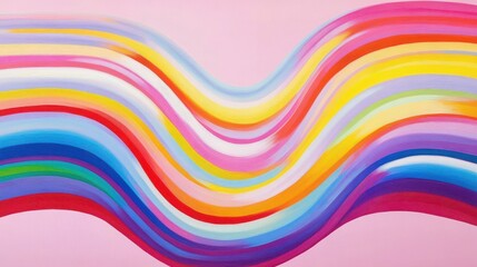 Rainbow Ribbon Waves on Pale Pink Background Abstract Artistic Design Decorative Illustration