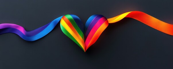 Rainbow Ribbon Heart Design Symbolizing Love and Diversity on a Dark Background Celebration of Acceptance