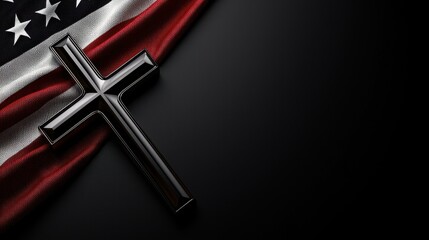 Cross Symbol Over USA Flag Faith and Patriotism Theme