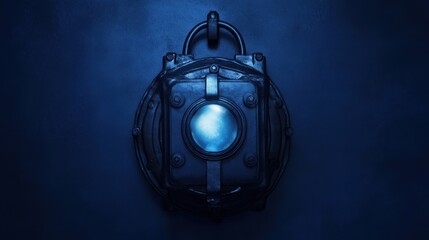 Hologram of a lock on the dark blue background.