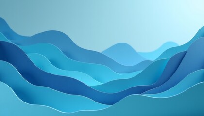 Abstract Landscape of Layered Blue Waves with Serene Mood