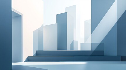 Fototapeta premium Abstract Blue Cityscape Soft Light Minimalist Architecture. AI Generated
