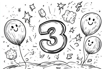 Child's third birthday celebration doodle