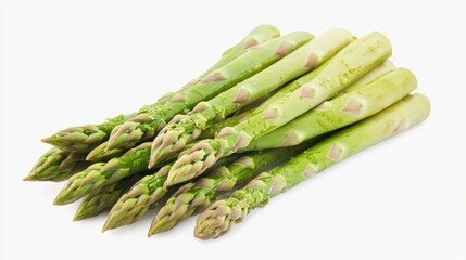 A bunch of fresh green asparagus with a light coating, ready for culinary use.