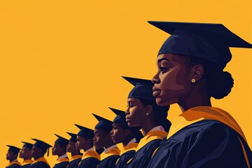 African American Graduate Portrait. Graduates in Cap and Gown, Space for Text