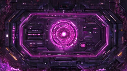 Obraz premium Futuristic purple technology interface with glowing core.