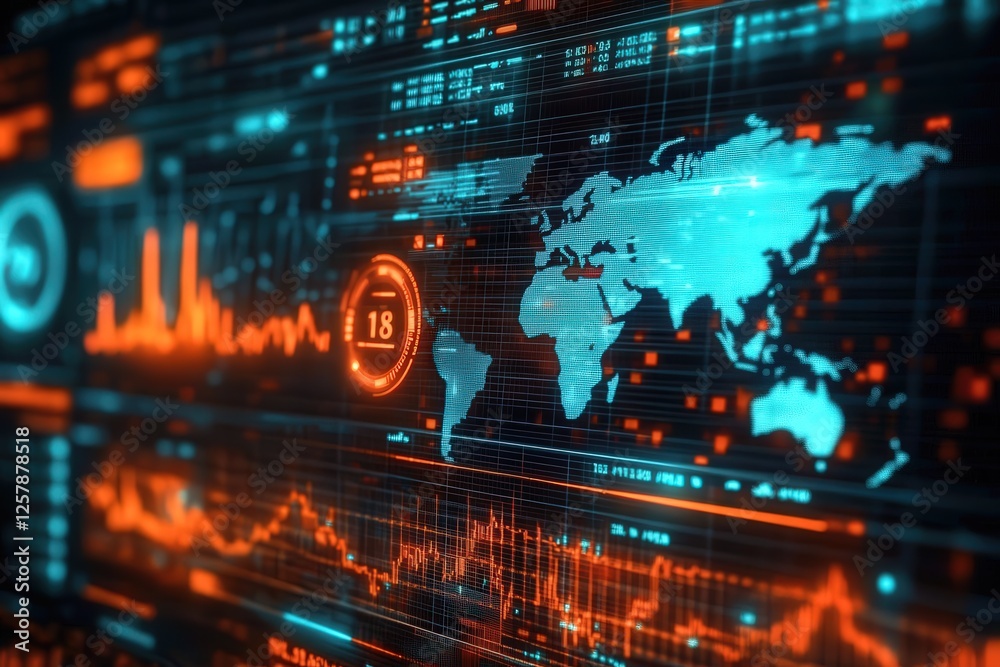 Poster dynamic digital dashboard displaying global data insights virtual environment infographic design hig