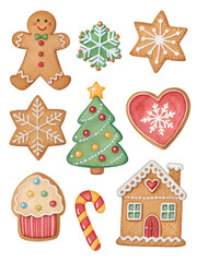 Fototapeta premium The image shows a collection of nine Christmas gingerbread cookies. 