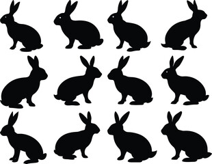 Icon Set of Ester Bunny. Vector elements for fabric, textiles, clothing, wrapping paper, wallpaper, and posters.