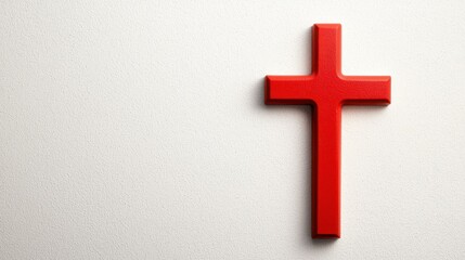 Simple Red Christian Cross Symbol on White Background
