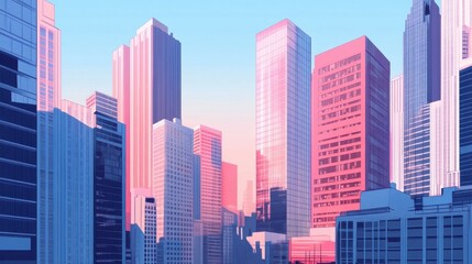 Fototapeta premium Business skyscraper with a bold architectural structure, urban environment in the background