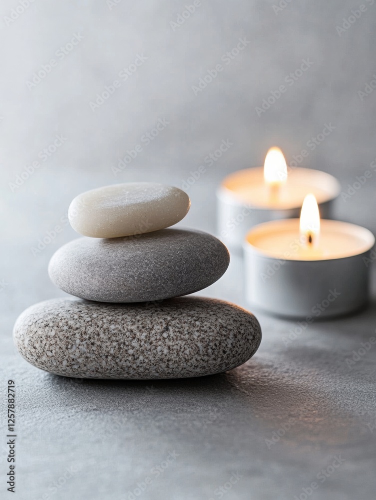 Aufkleber relaxing spa atmosphere with smooth massage stones and lit candles for calming experience. generativ