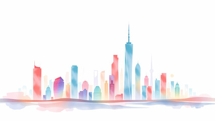 city skyline in blue