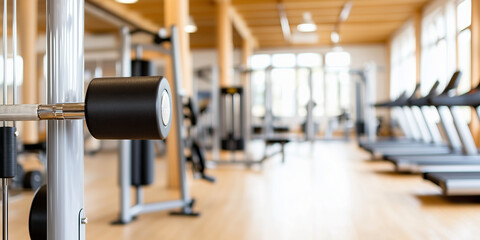 Fototapeta premium Modern Empty Gym With Exercise Equipment And Treadmills