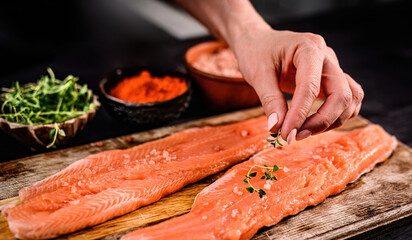 Fresh trout salmon filet ready for dinner