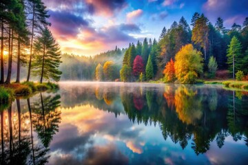 Fototapeta premium Surreal Slavkovsky Les Lake, Kladska Forest, West Bohemia, Czech Republic: Dreamlike Landscape Photography