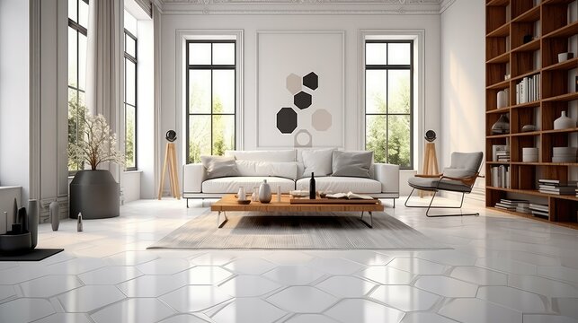floor white hexagon tile