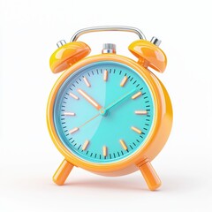 A 3D neon timer icon, glowing orange and blue hues, futuristic stopwatch and countdown symbol, smooth glossy reflections, front facing, isolated