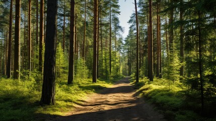 Obraz premium pine trees road