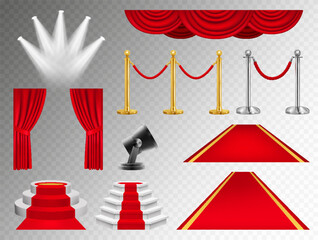 Red carpet elements set in realistic style