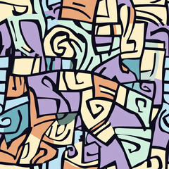 Obraz premium A chaotic geometric doodle pattern with messy rectangles, spirals, and abstract shapes