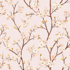 Fototapeta premium A delicate plum blossom pattern with golden branches and soft pink flowers