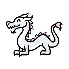 Fototapeta premium Friendly cartoon dragon icon in gray and pink with a joyful expression on a transparent background for playful graphics