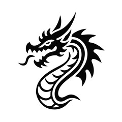 Naklejka premium Dragon icon in black silhouette style with clean lines and transparent background for graphic design 