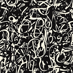 A freehand scribble pattern of chaotic lines, loops, and abstract forms