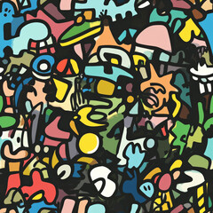 Obraz premium A graffiti-style doodle pattern of random abstract shapes and playful elements