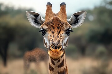 Obraz premium Majestic giraffe gazing curiously in the savannah during a calm afternoon light