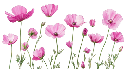 pink flowers watercolor isolated on white background