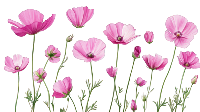pink flowers watercolor isolated on white background