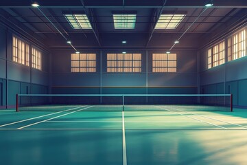 Fototapeta premium Badminton Court Rendering. Active and Fun Indoor Game in Holiday Mitten