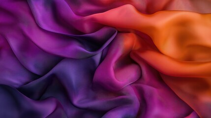 Obraz premium A beautifully draped silk fabric with deep purple and fiery orange hues, emphasizing softness, texture, and the luxurious flow of high-quality textile material