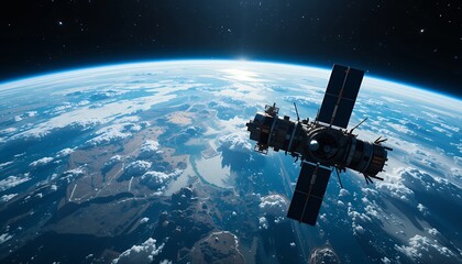 Fototapeta premium High-Resolution Satellite Orbiting Earth: Stunning View of Planet from Space