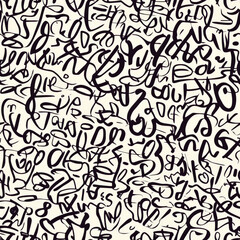 A pattern of overlapping cursive words and phrases, hand-drawn in a calligraphic style