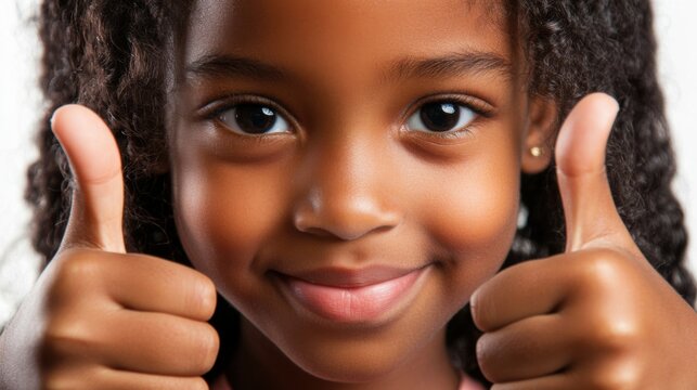 happy little girl giving two thumbs up