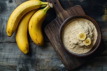 Banana Flour: Alternative Asian Ingredient for Bakery in Wooden Bowl on Background